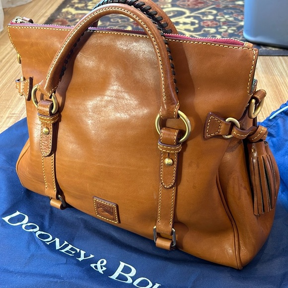 Dooney & Bourke Italian Florentine Leather Large Satchel Bag Natural - Picture 4 of 16